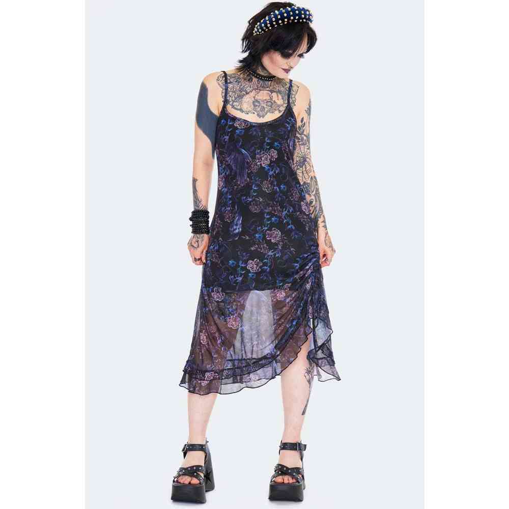 Jawbreaker - Midi Night Crow Printed Mesh Longue robe - Noir
